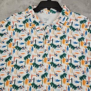 1764 Signature Mens White‎ Multi-Colored Beach Scene Stretch Golf Polo Shirt 3XL